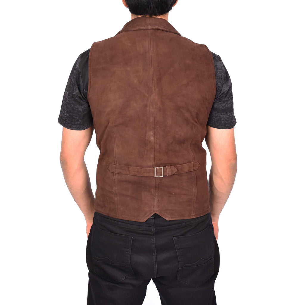 Men's Blazer Style Suede Leather Waistcoat Gents Vests Brown Howie-2