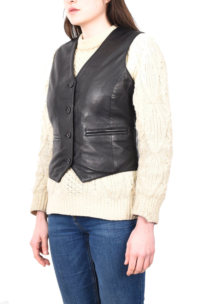 DR212 Women's Classic Leather Waistcoat Black 2