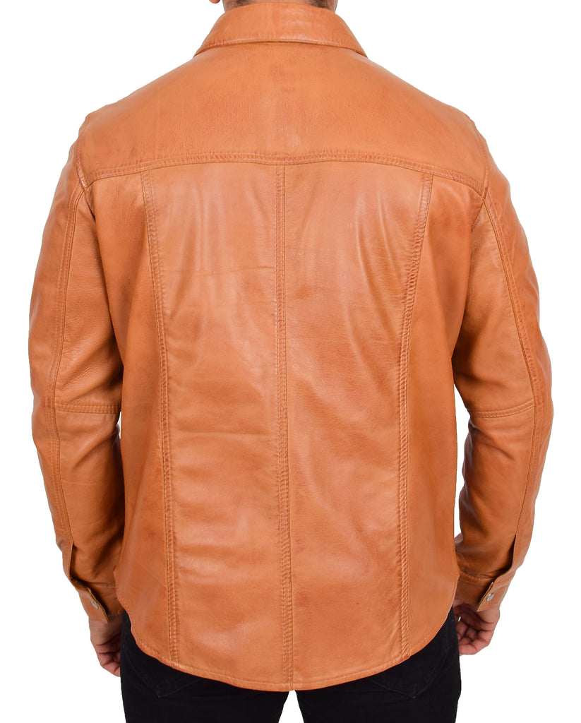 DR548 Men's Classic Leather Trucker Style Shirt Tan 2