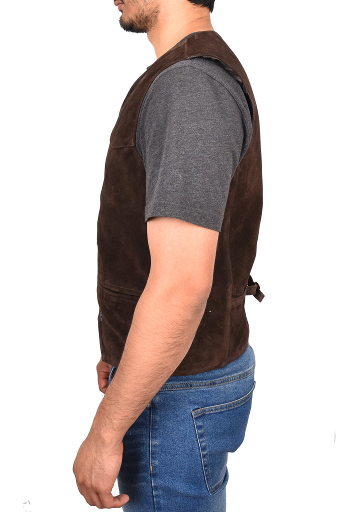 DR121 Men's Leather Suede Cowboy Waistcoat Brown 2