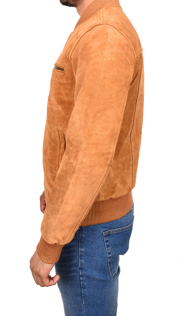 DR120 Men's Suede Leather bomber Jacket Tan 2