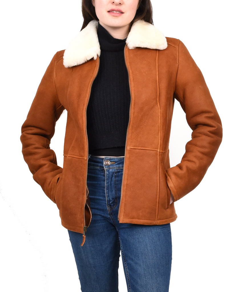 DR255 Women's Real Sheepskin Jacket Whiskey 2