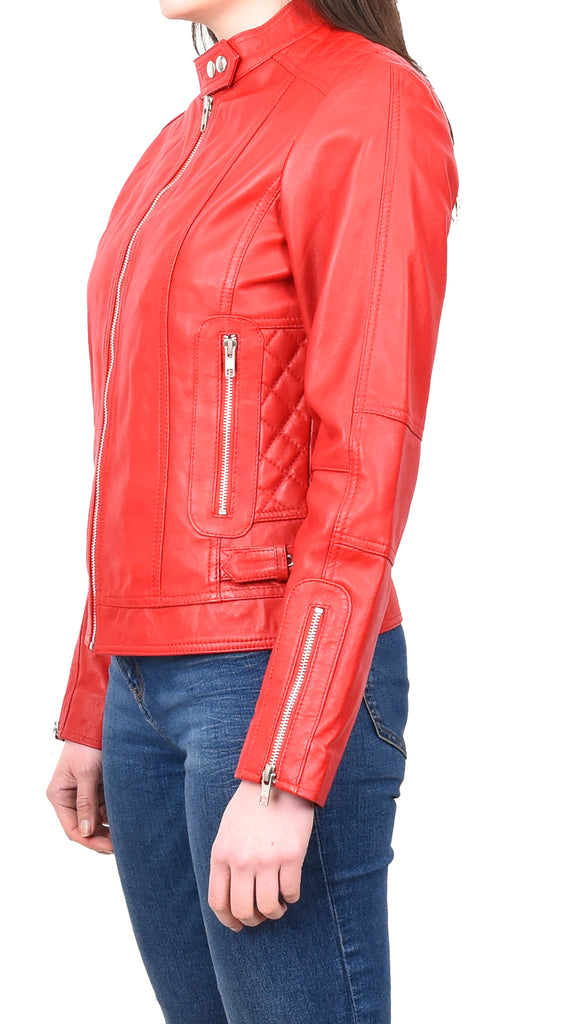 DR234 Women's Fitted Smart Leather Jacket Red 2