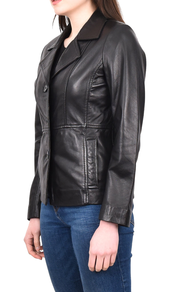 DR198 Women's Smart Work Warm Leather Jacket Black 2