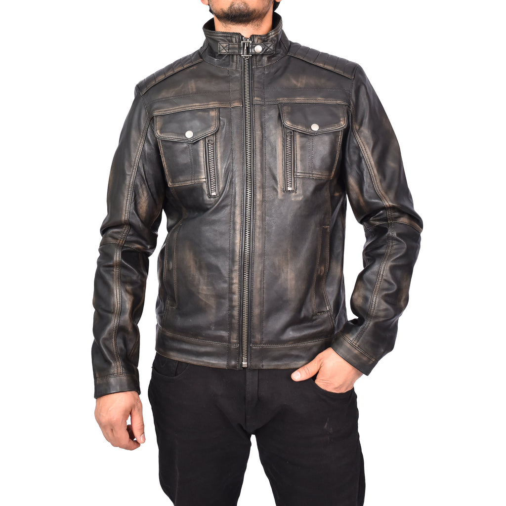 Men's Urban Biker Style Real Leather Jacket Rub Off Kristoffer 2
