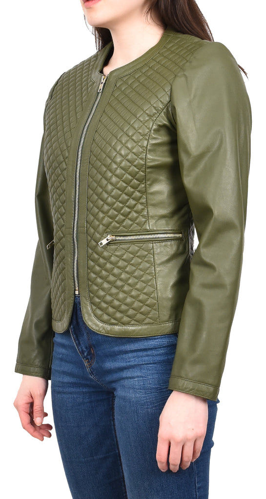 DR209 Smart Quilted Biker Style Jacket Green 2