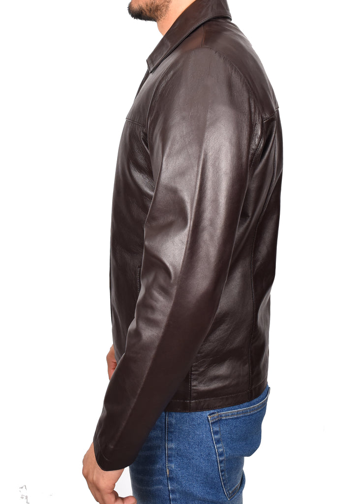 DR104 Men's Classic Zip Box Leather Jacket Brown 2