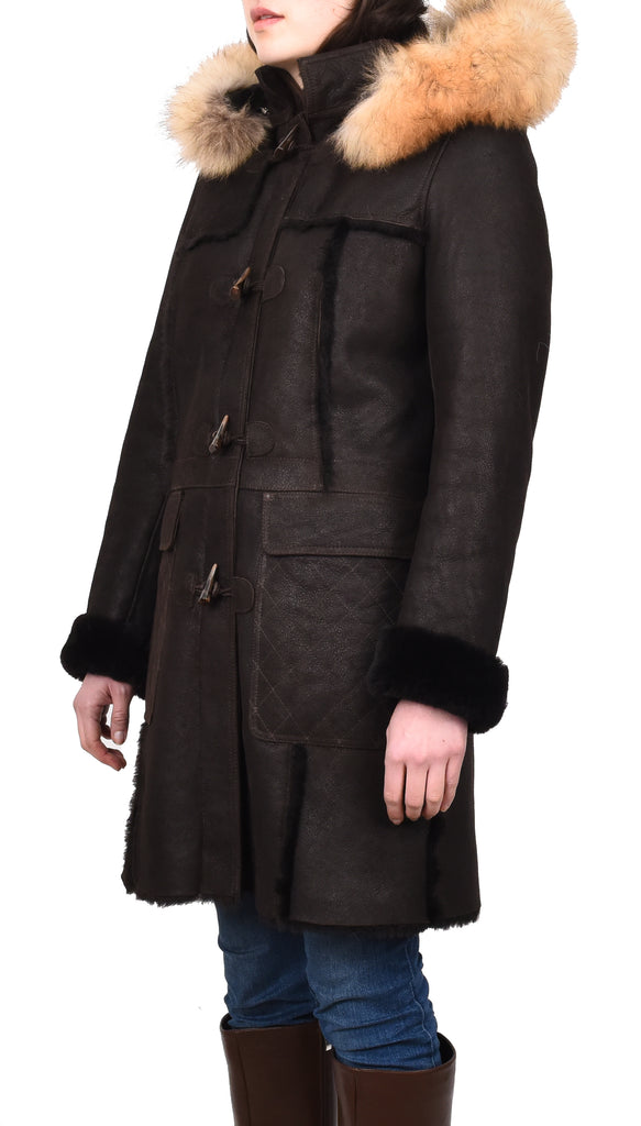 DR249 Women's Sheepskin Italian Classic Look Leather Coat Brown 3