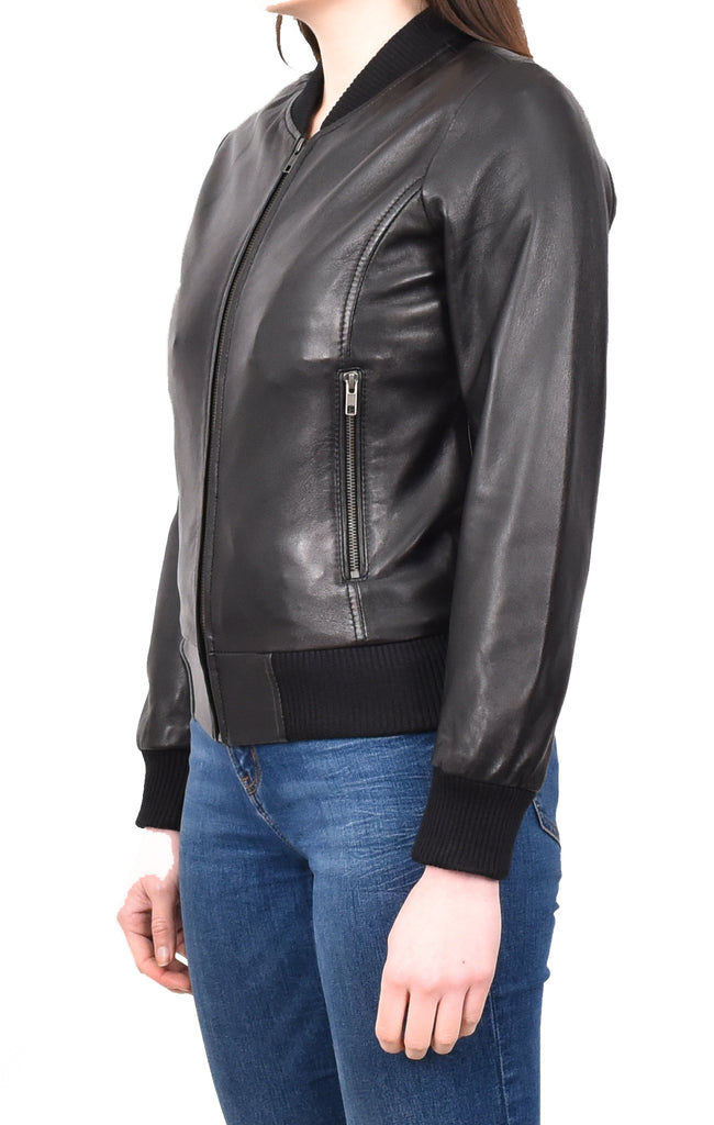 DR232 Women's Retro 70s 80s Bomber Jacket Black 2