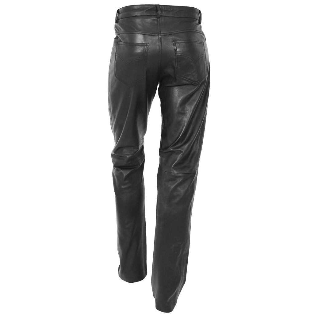 DR577 Men's Regular Fit Classic Straight Leg Leather Trousers Black 2
