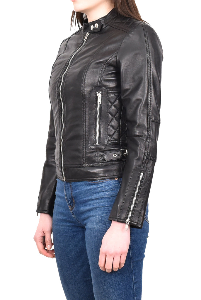 DR234 Women's Fitted Smart Leather Jacket Black 2