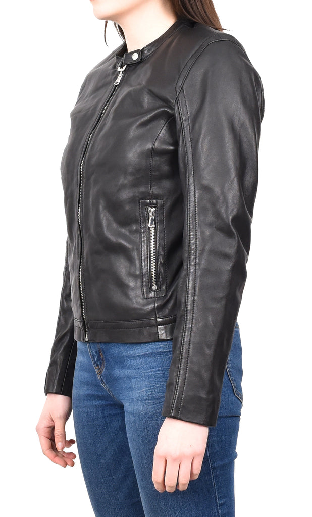 DR247 Women's Soft Leather Biker Style Jacket Black 2