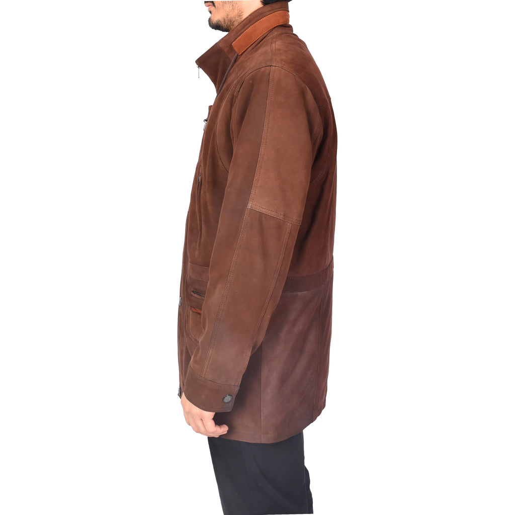 Gent's Classic Nubuck Leather Coat Mens Parka Style Jacket Brown Carlsen-2