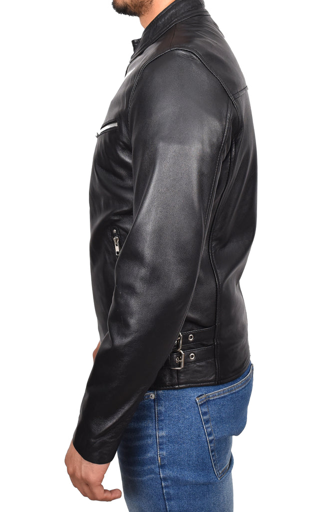 DR141 Men's Biker Sheep Leather Jacket Black 2