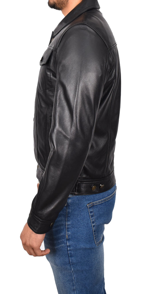 DR134 Men's Classic Short Leather Jacket Black 2