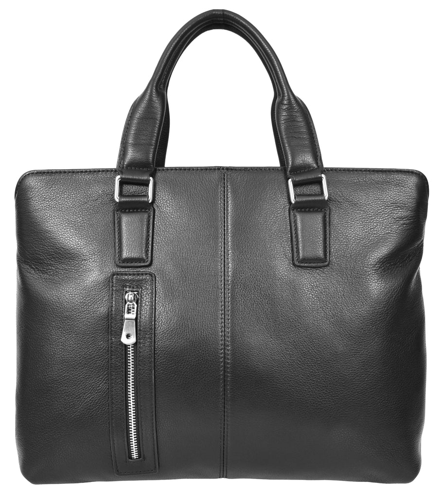 Briefsatch Genuine Black Leather Cross-Body Briefcase Black-2