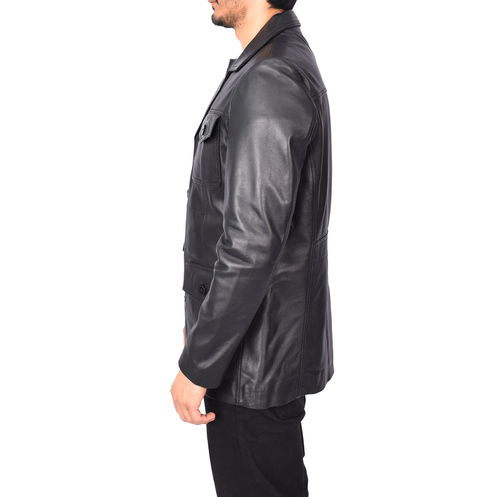 Men's Classic Safari Genuine Leather Jacket Black Kaspar-2