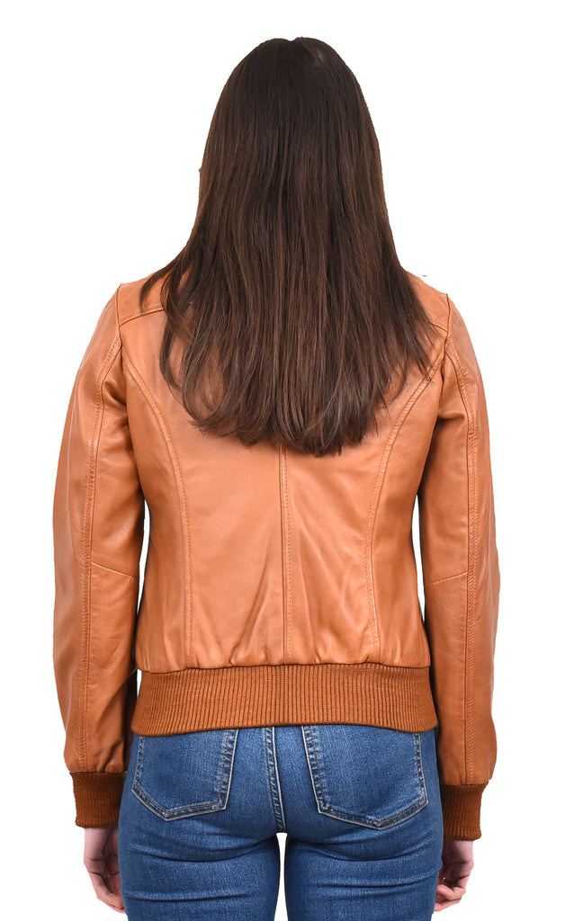 DR211 Women's Quilted Retro 70s 80s Bomber Jacket Tan 2