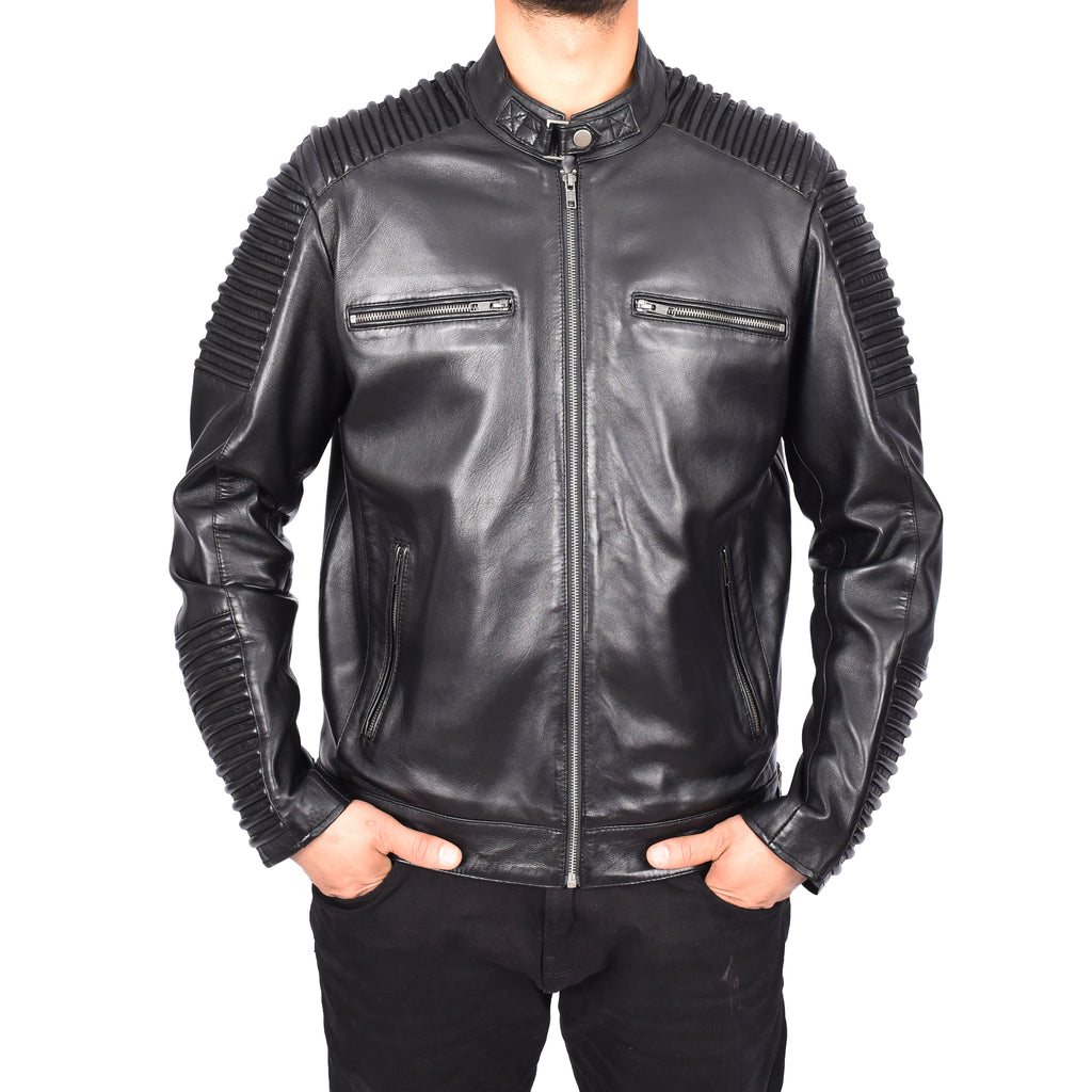 Men's Classic Rough Ride Biker Leather Jacket Black Valderma-2