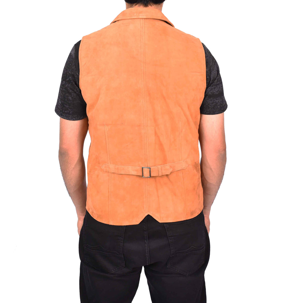 Men's Blazer Style Suede Leather Waistcoat Gents Vests Tan Howie-2