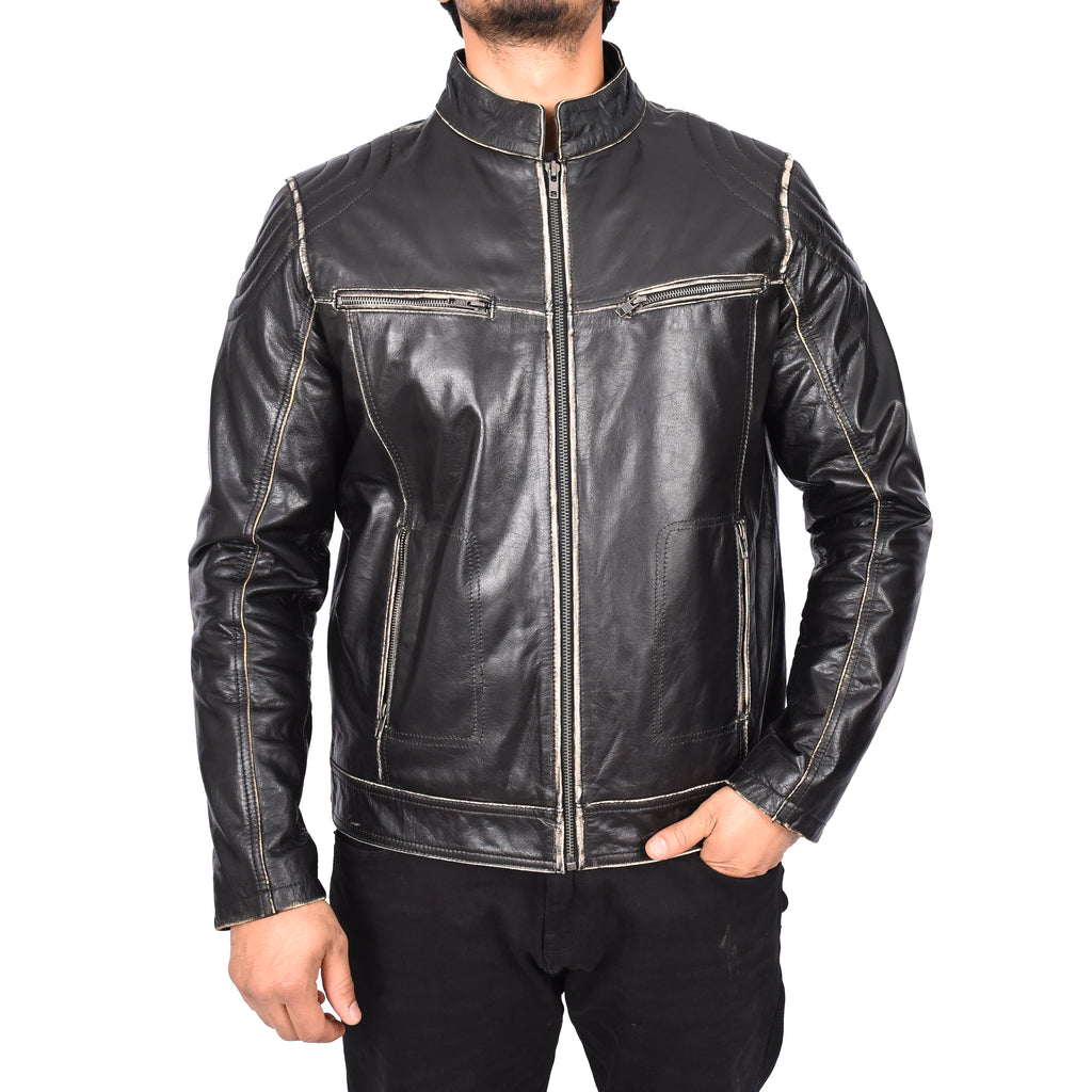 Men's Vintage Biker Real Leather Jacket Dark Brown Lars-2