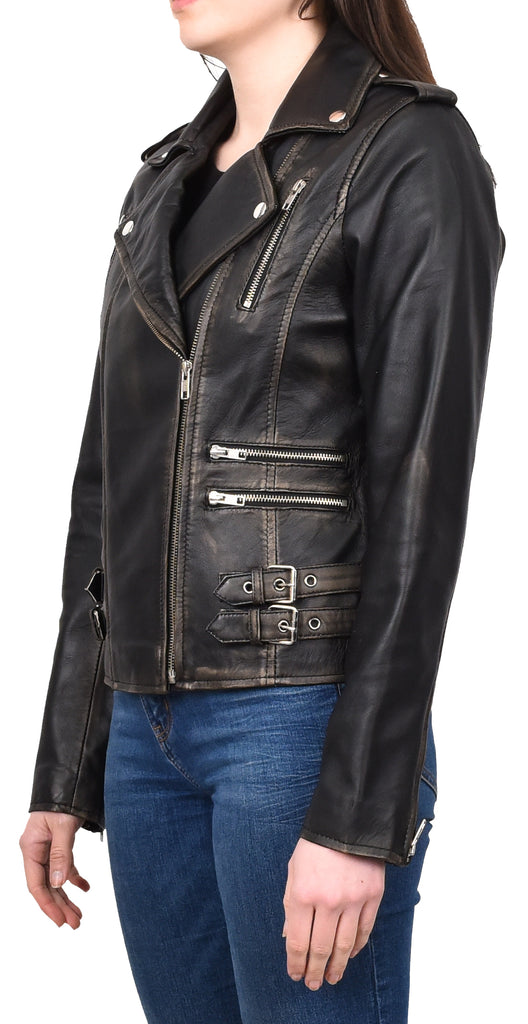 DR195 Women’s Trendy Biker Leather Jacket Rub off 2