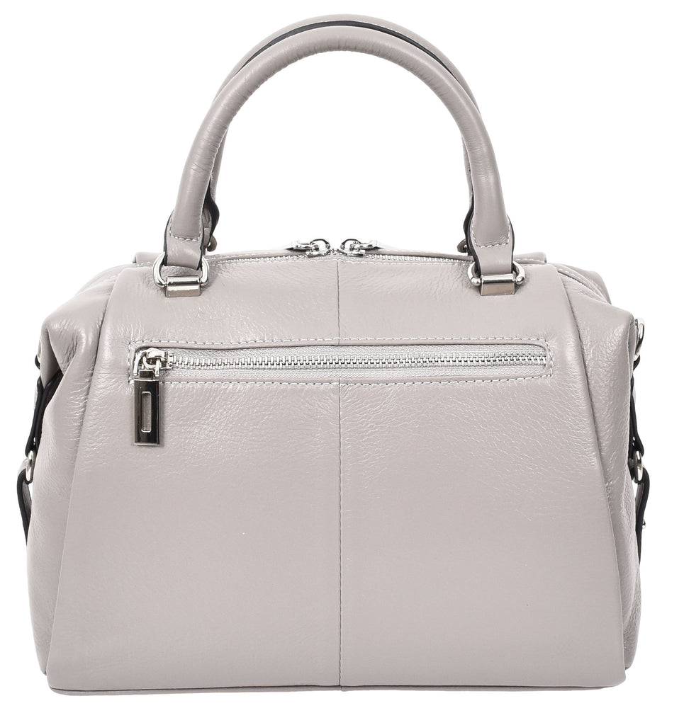 Edmonton Women Small Barrel Shape Leather Shoulder Handbag Grey-2