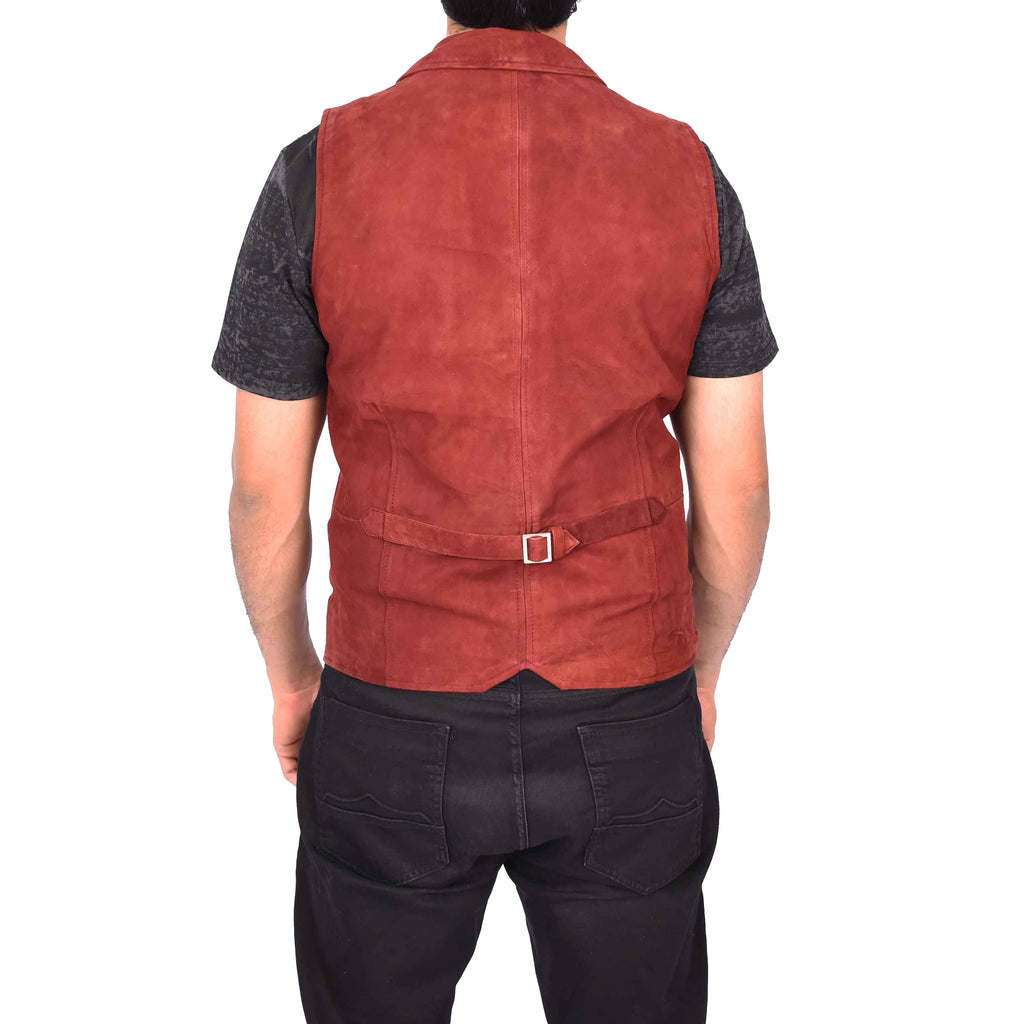 Men's Blazer Style Suede Leather Waistcoat Gents Vests Burgundy Howie-2