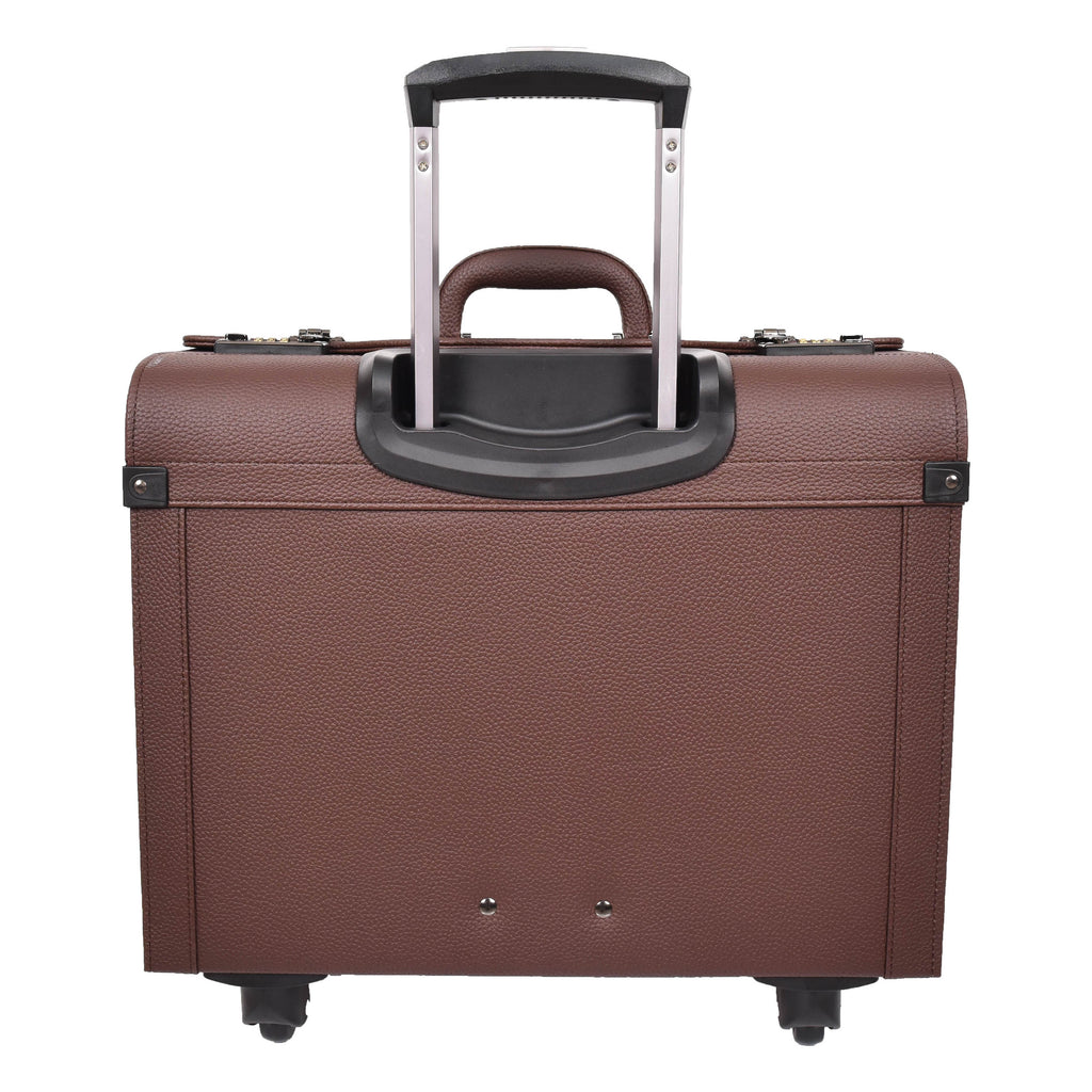 DR695 Four Wheel Pilot Case Faux Leather Cabin Bag Brown-2