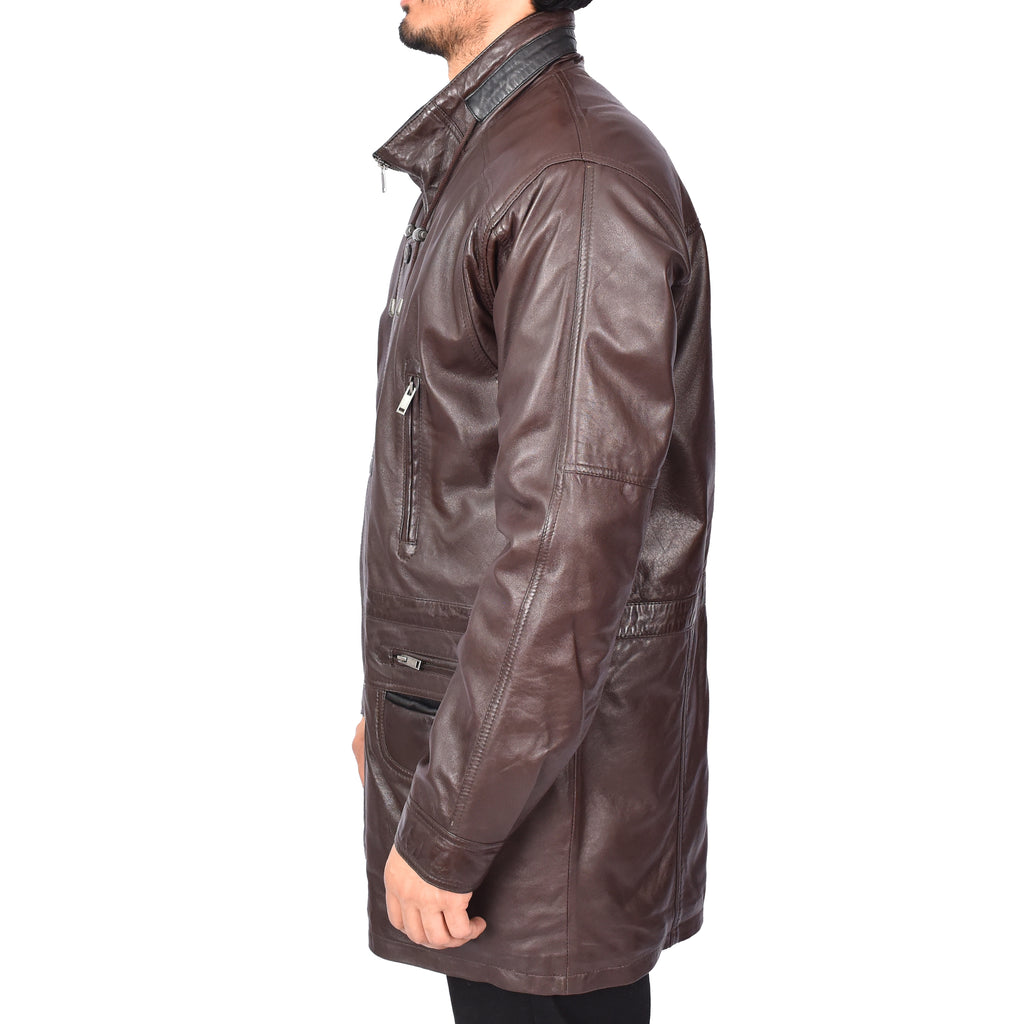 Gent's Classic Real Leather Coat Mens Parka Style Jacket Brown Carlsen-2