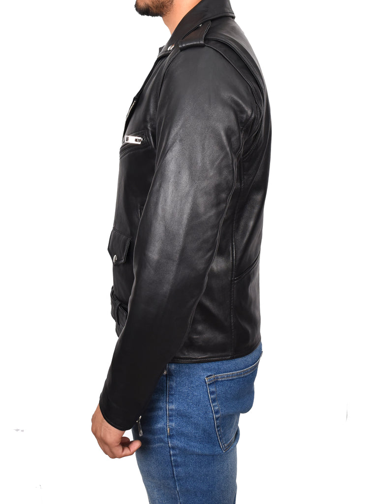 DR100 Men's Biker Real Leather Jacket Black 2