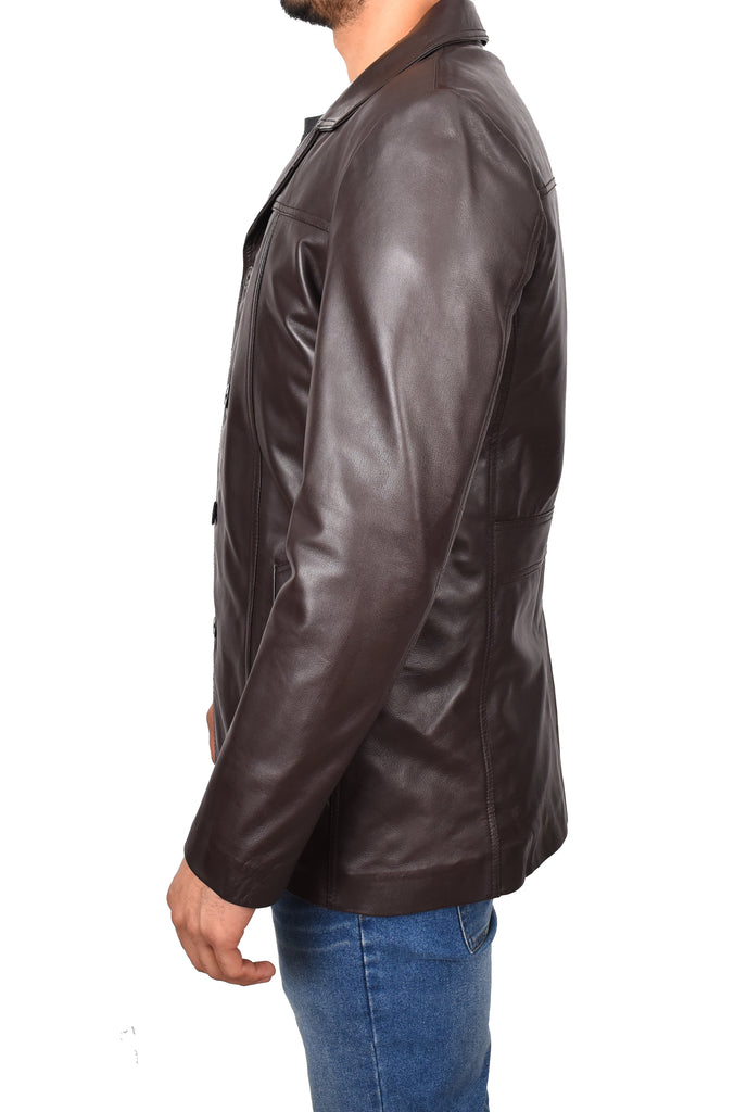 DR112 Men's Leather Classic Reefer Jacket Brown 2
