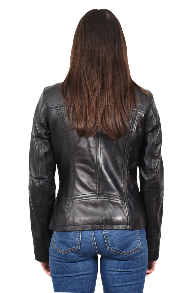 DR257 Women's Leather Classic Biker Style Jacket Black 2