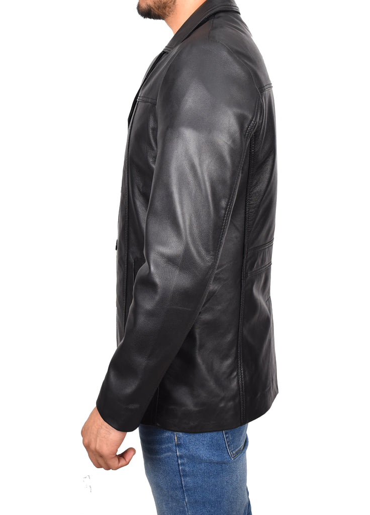 DR112 Men's Leather Classic Reefer Jacket Black 2