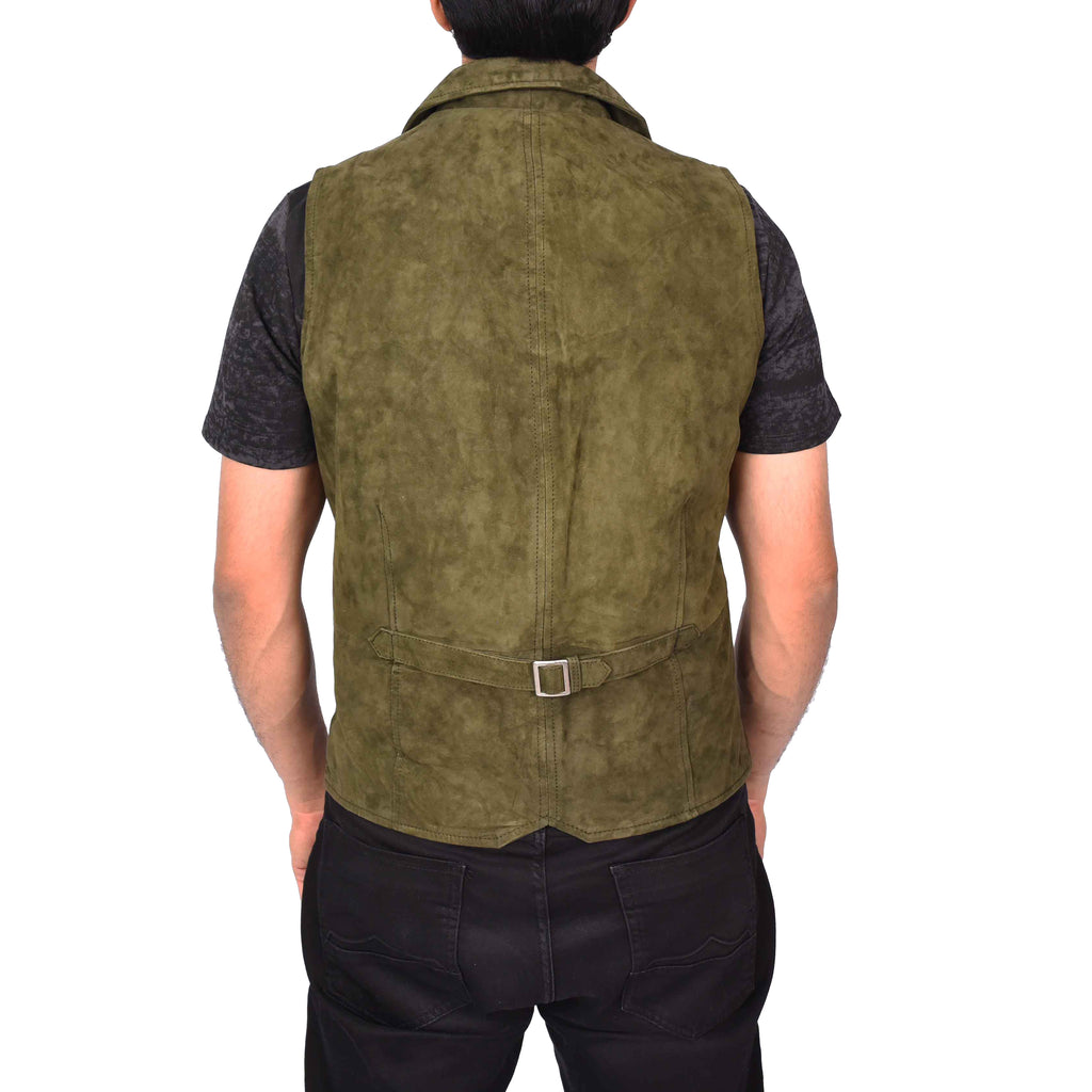 Men's Blazer Style Suede Leather Waistcoat Gents Vests Green Howie-2