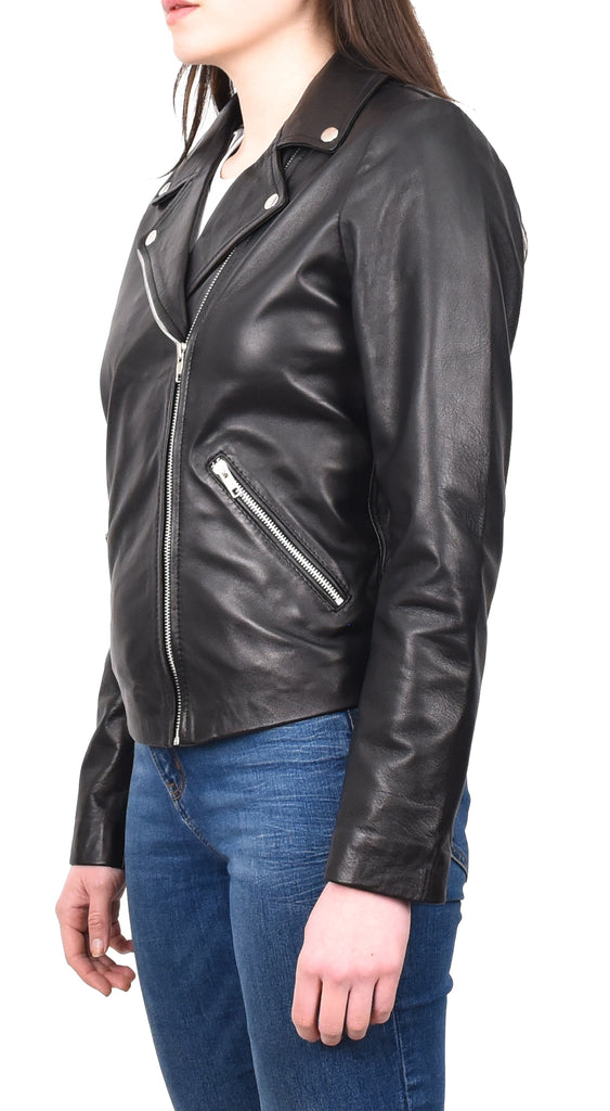 DR268 Women's Biker Leather Jacket Black 2