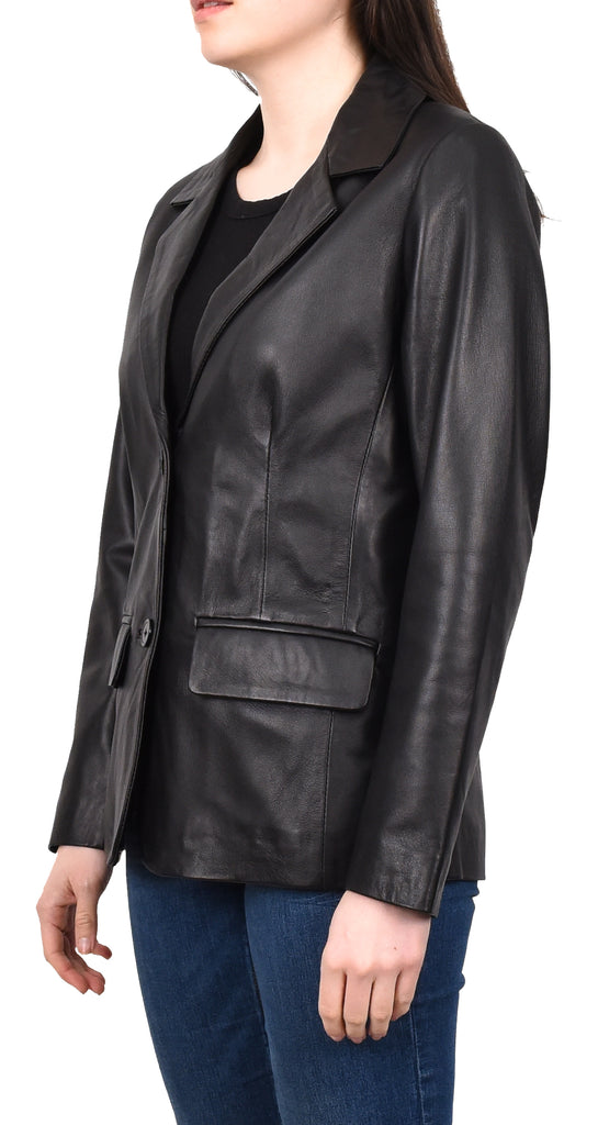 DR230 Women's Classic Blazer Leather Jacket Black 2