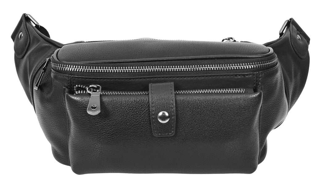 Runsack Real Leather Travel Waist Pack Bum Bag Black-3