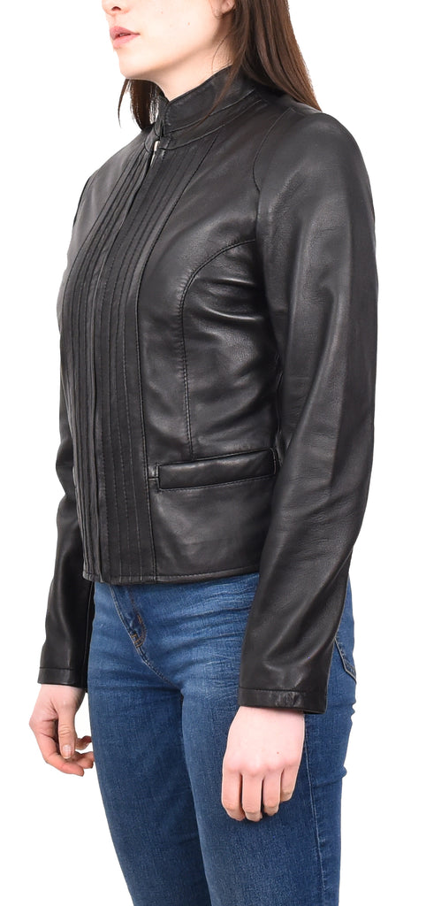 DR210 Women's Casual Biker Leather Jacket Black 2