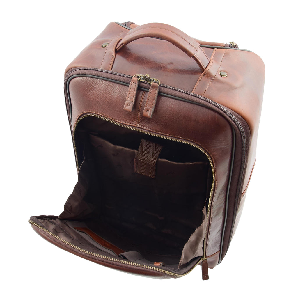 DR544 Genuine Leather Cabin Suitcase Wheeled Trolley Brown 6
