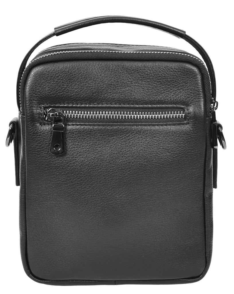 Crosso Men's Leather Cross-Body Organiser Flight Bag Black-2