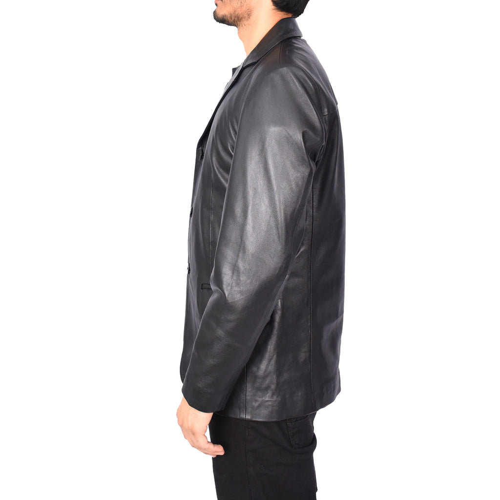 Gents Real Lambskin Leather Jacket Men's Blazer Coat Black Gjorn-2