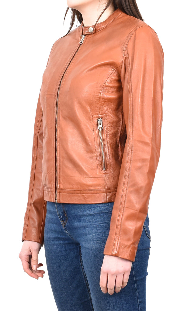 DR247 Women's Soft Leather Biker Style Jacket Timber 2