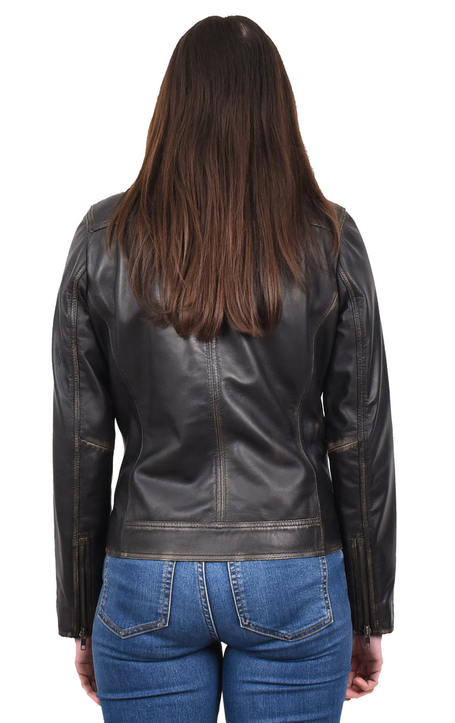 DR216 Women's Casual Smart Biker Leather Jacket Rub off 2