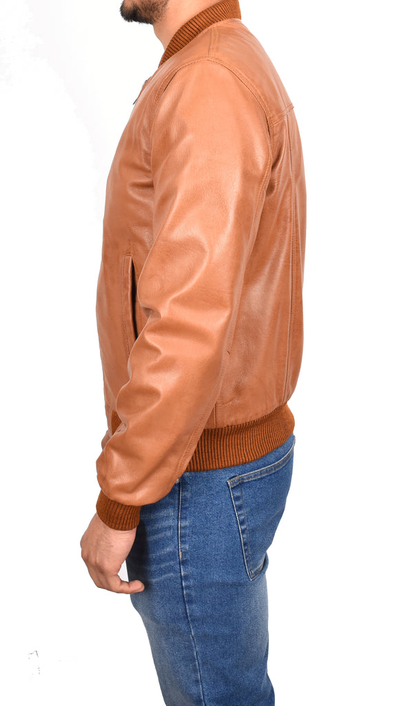 DR177 Men's Leather Bomber Jacket Tan 2