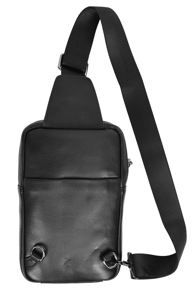 Metrosling  Genuine Leather Travel  Cross Body Chest Bag Black-2