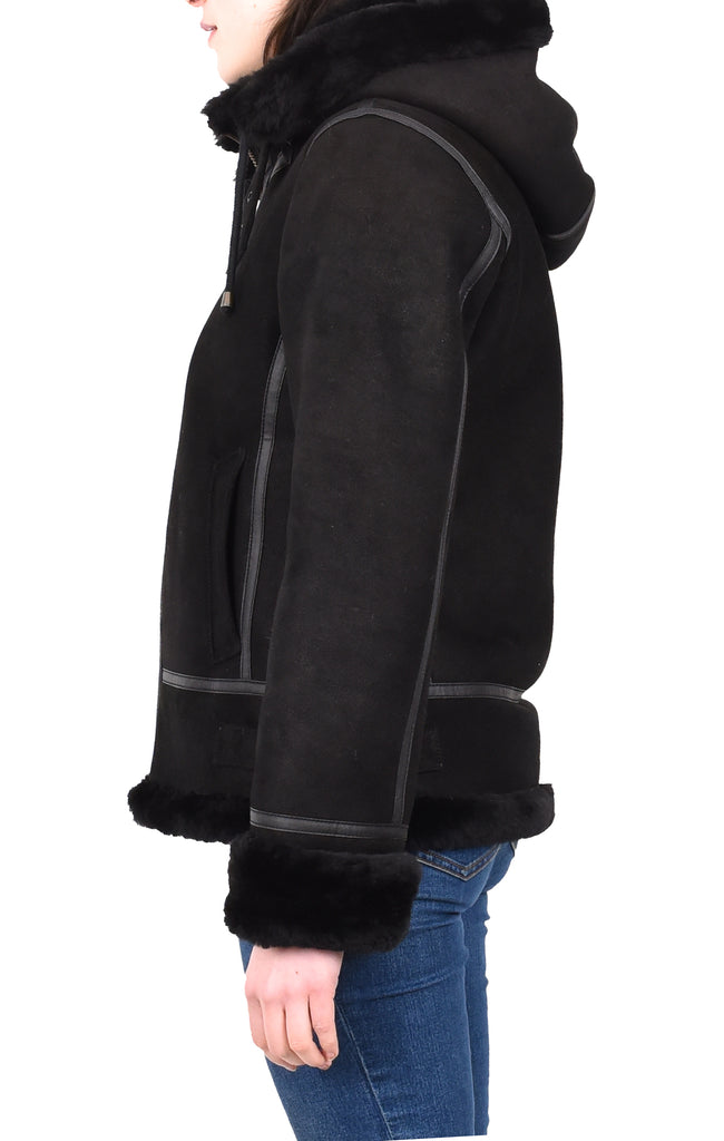 DR248 Women's Real Sheepskin Winter Warm Jacket Black 4