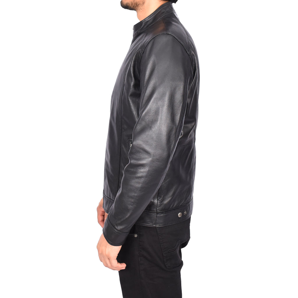 Men's Casual Biker Real Leather Jacket Black Verner 3