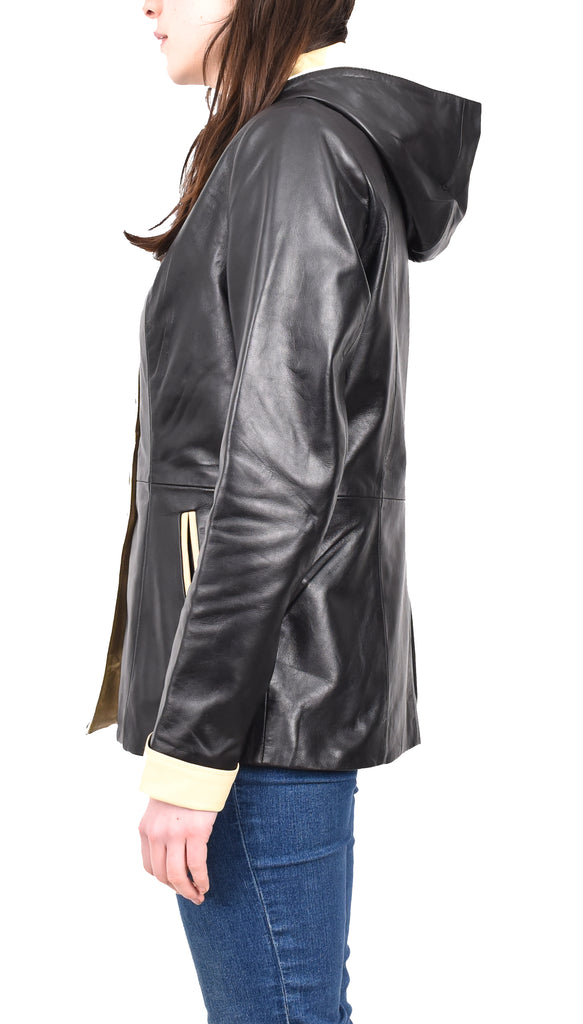 DR226 Women's Winter Warm Leather Jacket with Hood Black 3