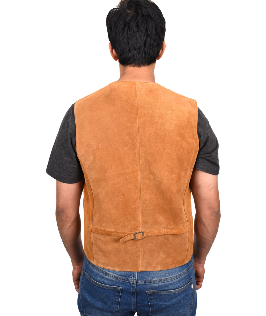 DR121 Men's Leather Suede Cowboy Waistcoat Tan 3